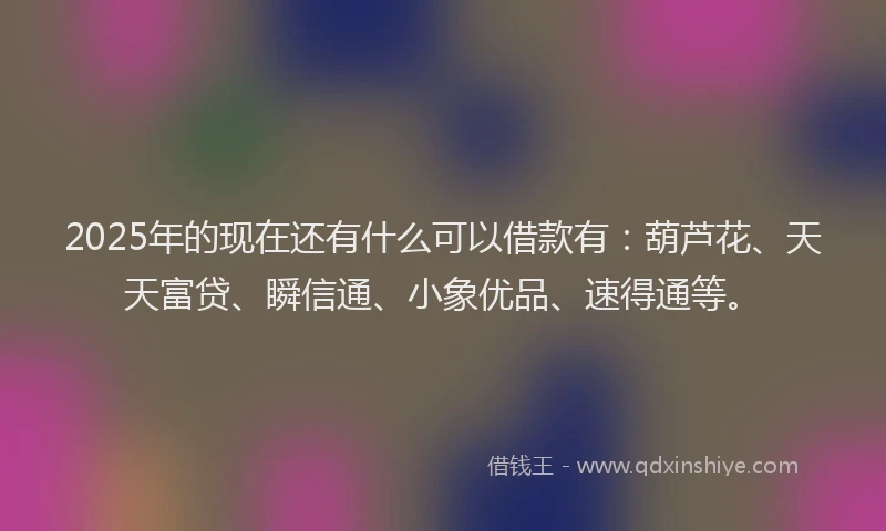2025年的现在还有什么可以借款有：葫芦花、天天富贷、瞬信通、小象优品、速得通等。
