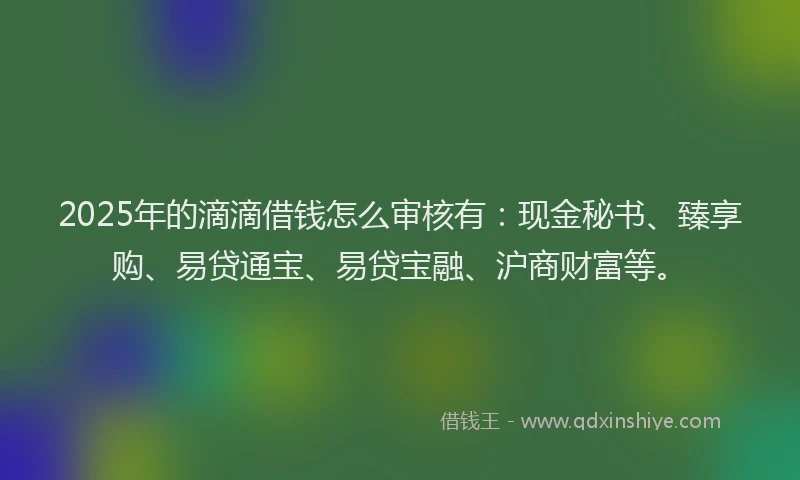 2025年的滴滴借钱怎么审核有：现金秘书、臻享购、易贷通宝、易贷宝融、沪商财富等。