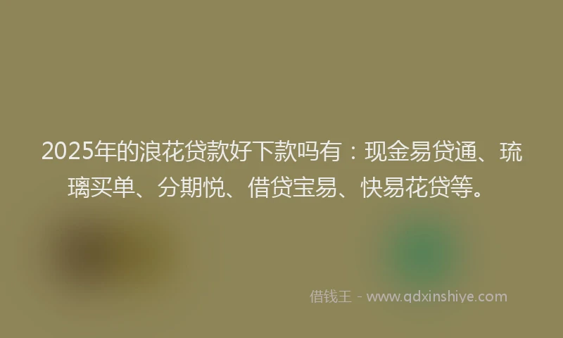 2025年的浪花贷款好下款吗有：现金易贷通、琉璃买单、分期悦、借贷宝易、快易花贷等。
