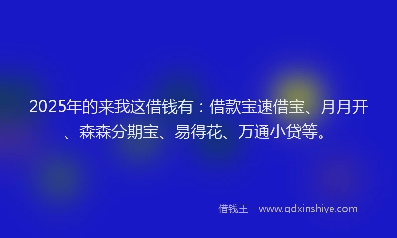 2025年的来我这借钱有：借款宝速借宝、月月开、森森分期宝、易得花、万通小贷等。