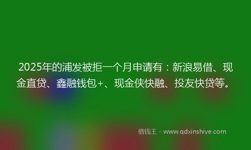 2025年的浦发被拒一个月申请有：新浪易借、现金直贷、鑫融钱包+、现金侠快融、投友快贷等。