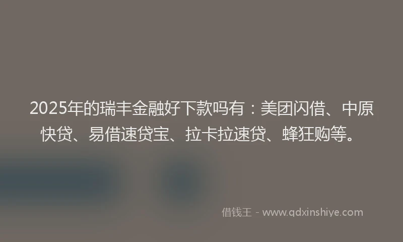2025年的瑞丰金融好下款吗有：美团闪借、中原快贷、易借速贷宝、拉卡拉速贷、蜂狂购等。