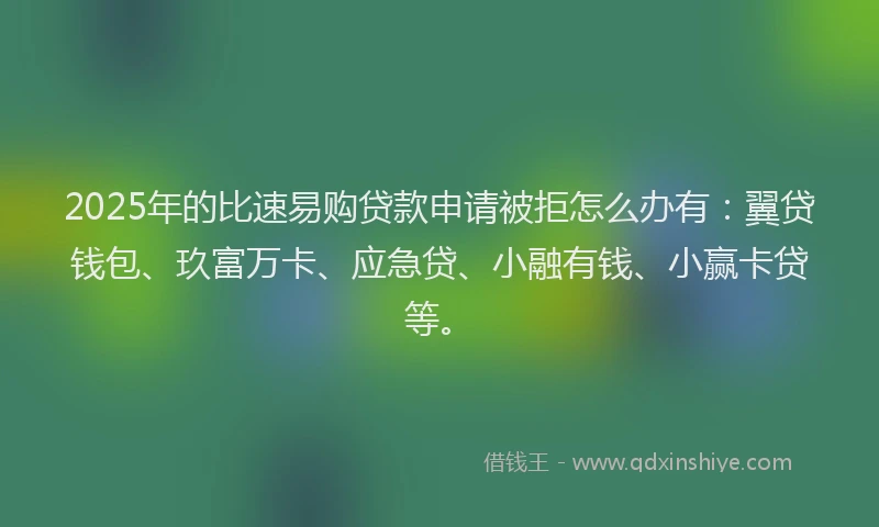 2025年的比速易购贷款申请被拒怎么办有：翼贷钱包、玖富万卡、应急贷、小融有钱、小赢卡贷等。