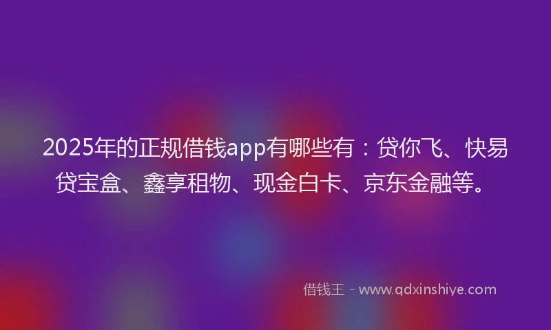 2025年的正规借钱app有哪些有：贷你飞、快易贷宝盒、鑫享租物、现金白卡、京东金融等。