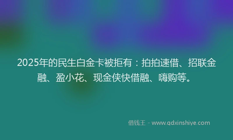 2025年的民生白金卡被拒有：拍拍速借、招联金融、盈小花、现金侠快借融、嗨购等。