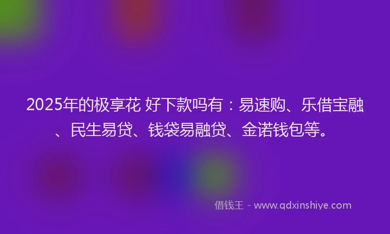 2025年的极享花 好下款吗有：易速购、乐借宝融、民生易贷、钱袋易融贷、金诺钱包等。