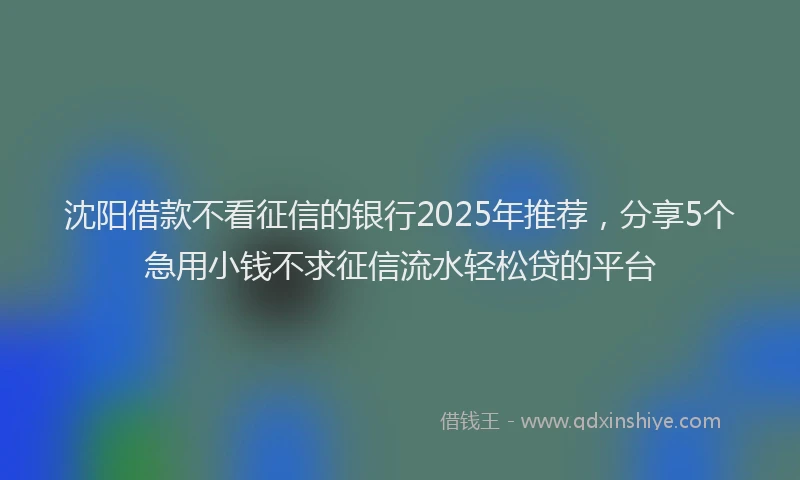 沈阳借款不看征信的银行2025年推荐，分享5个急用小钱不求征信流水轻松贷的平台