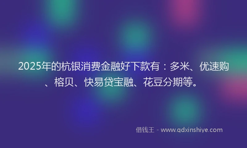 2025年的杭银消费金融好下款有：多米、优速购、榕贝、快易贷宝融、花豆分期等。
