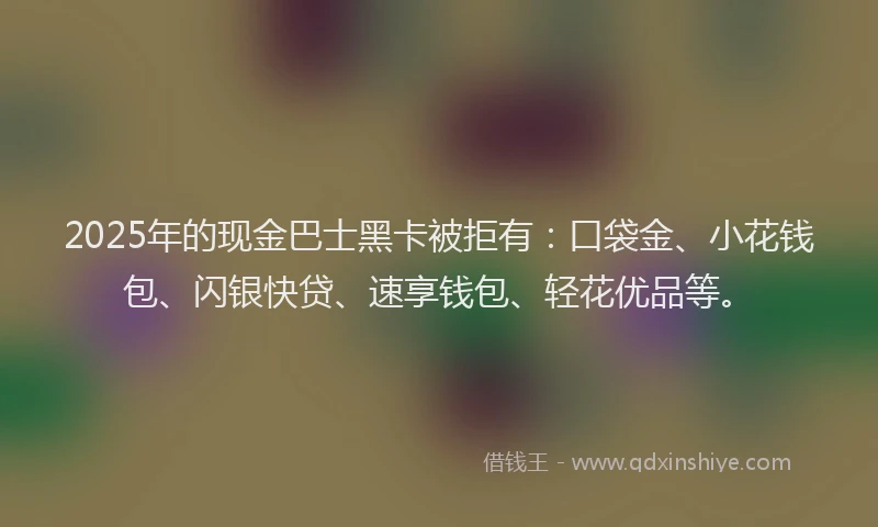 2025年的现金巴士黑卡被拒有：口袋金、小花钱包、闪银快贷、速享钱包、轻花优品等。
