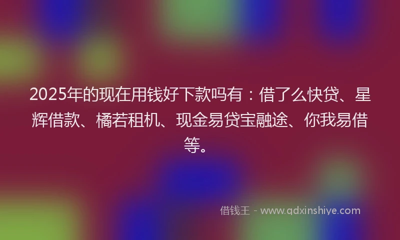 2025年的现在用钱好下款吗有：借了么快贷、星辉借款、橘若租机、现金易贷宝融途、你我易借等。