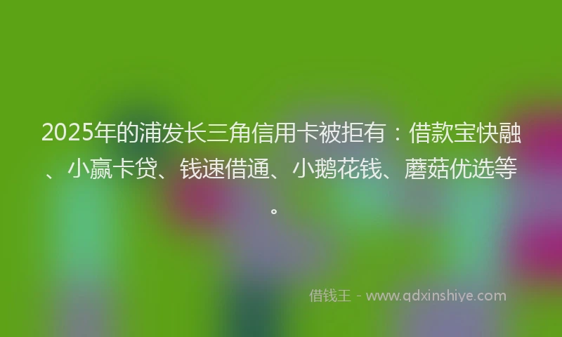 2025年的浦发长三角信用卡被拒有：借款宝快融、小赢卡贷、钱速借通、小鹅花钱、蘑菇优选等。