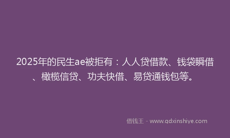 2025年的民生ae被拒有：人人贷借款、钱袋瞬借、橄榄信贷、功夫快借、易贷通钱包等。