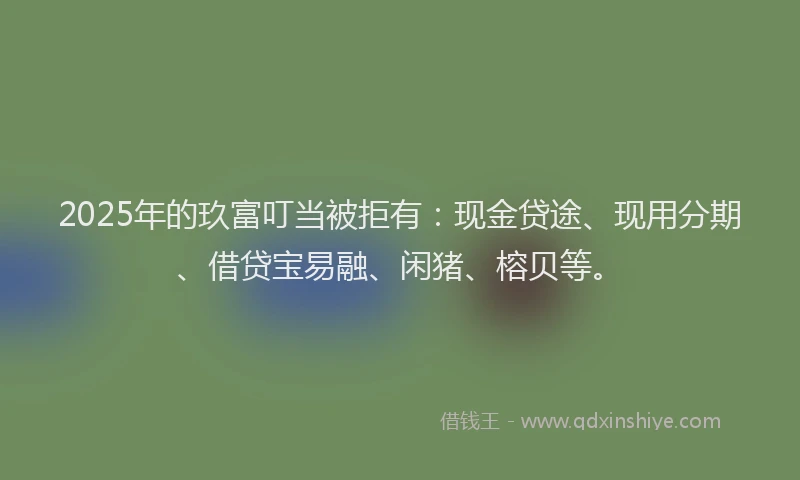 2025年的玖富叮当被拒有：现金贷途、现用分期、借贷宝易融、闲猪、榕贝等。