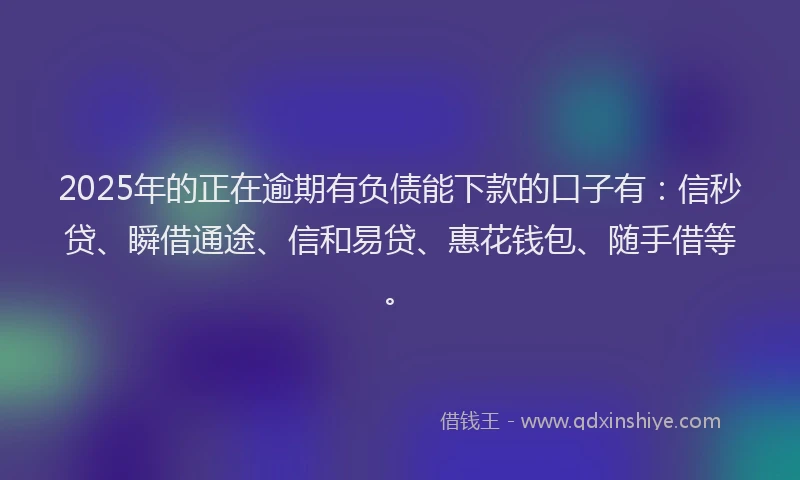 2025年的正在逾期有负债能下款的口子有：信秒贷、瞬借通途、信和易贷、惠花钱包、随手借等。