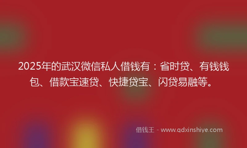 2025年的武汉微信私人借钱有：省时贷、有钱钱包、借款宝速贷、快捷贷宝、闪贷易融等。