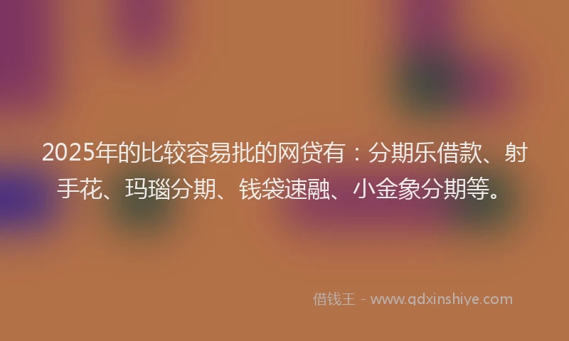 2025年的比较容易批的网贷有：分期乐借款、射手花、玛瑙分期、钱袋速融、小金象分期等。