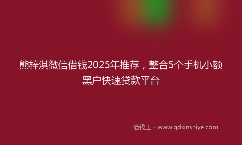熊梓淇微信借钱2025年推荐，整合5个手机小额黑户快速贷款平台