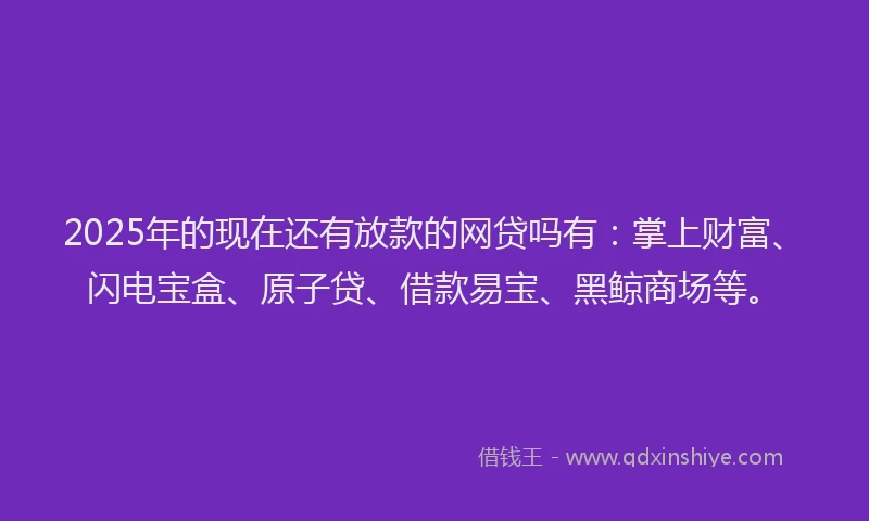 2025年的现在还有放款的网贷吗有：掌上财富、闪电宝盒、原子贷、借款易宝、黑鲸商场等。