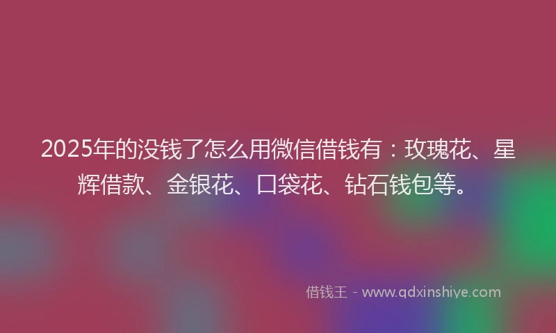 2025年的没钱了怎么用微信借钱有：玫瑰花、星辉借款、金银花、口袋花、钻石钱包等。