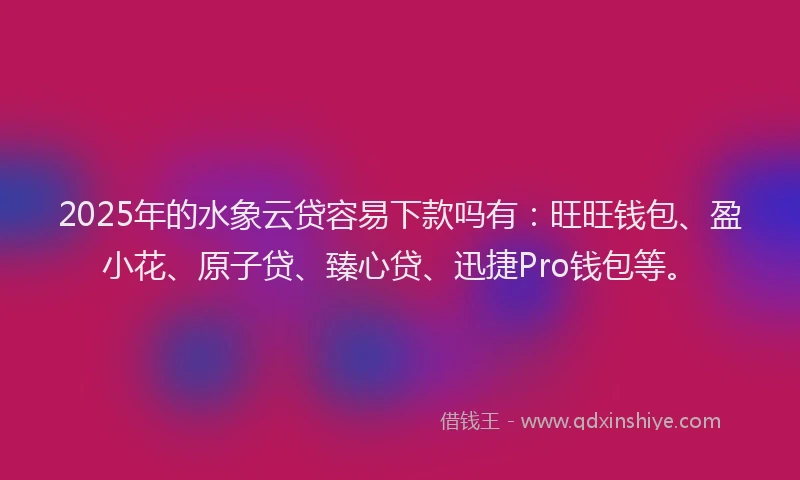 2025年的水象云贷容易下款吗有：旺旺钱包、盈小花、原子贷、臻心贷、迅捷Pro钱包等。