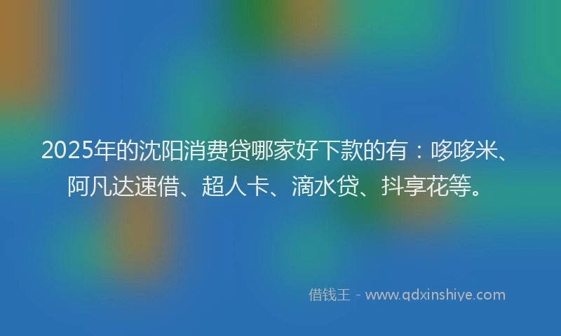 2025年的沈阳消费贷哪家好下款的有：哆哆米、阿凡达速借、超人卡、滴水贷、抖享花等。