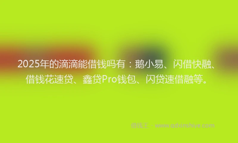 2025年的滴滴能借钱吗有：鹅小易、闪借快融、借钱花速贷、鑫贷Pro钱包、闪贷速借融等。