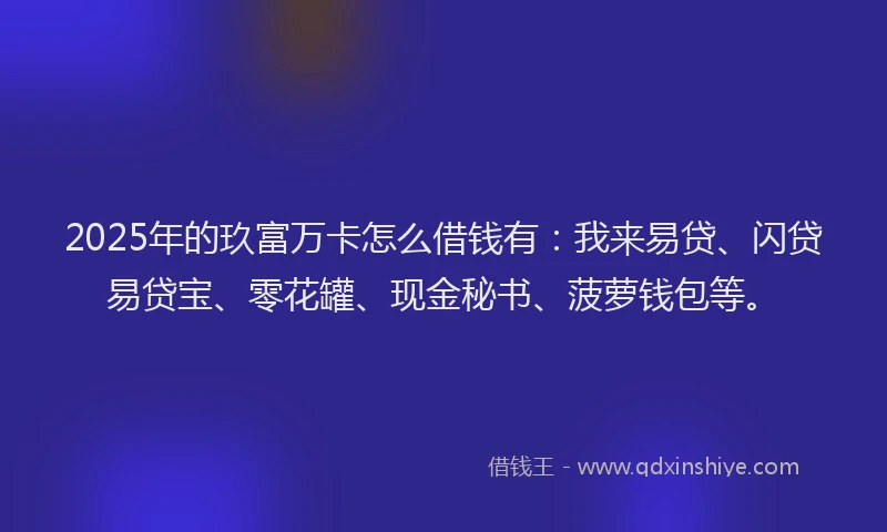 2025年的玖富万卡怎么借钱有：我来易贷、闪贷易贷宝、零花罐、现金秘书、菠萝钱包等。