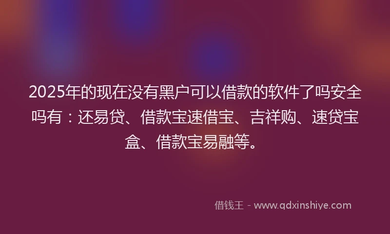 2025年的现在没有黑户可以借款的软件了吗安全吗有：还易贷、借款宝速借宝、吉祥购、速贷宝盒、借款宝易融等。