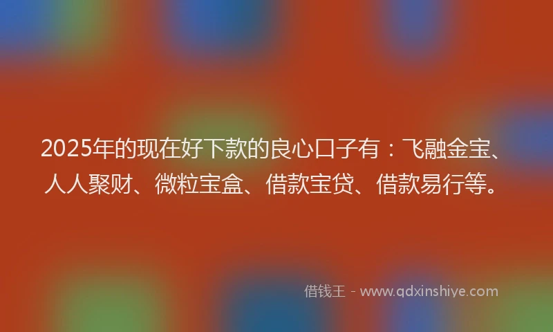 2025年的现在好下款的良心口子有：飞融金宝、人人聚财、微粒宝盒、借款宝贷、借款易行等。