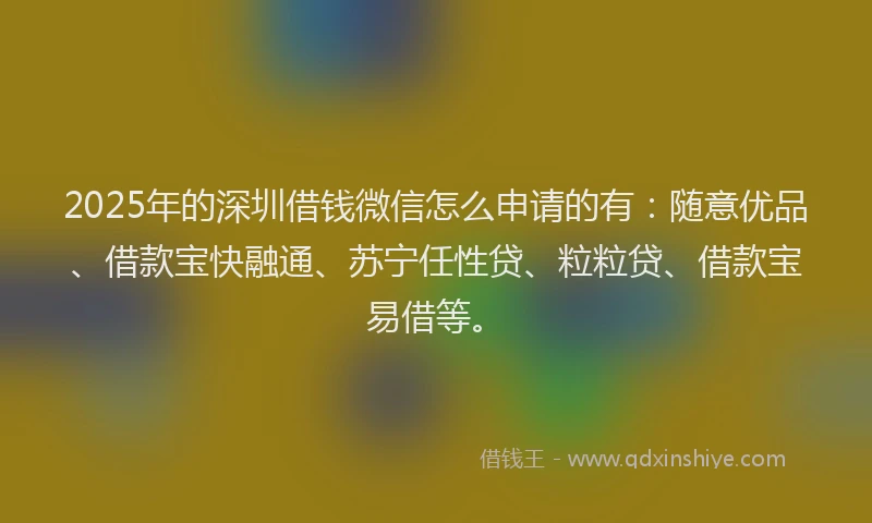 2025年的深圳借钱微信怎么申请的有：随意优品、借款宝快融通、苏宁任性贷、粒粒贷、借款宝易借等。