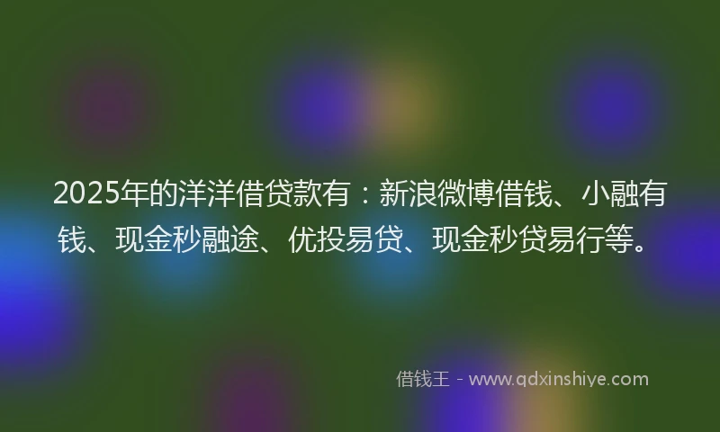 2025年的洋洋借贷款有：新浪微博借钱、小融有钱、现金秒融途、优投易贷、现金秒贷易行等。