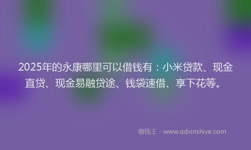 2025年的永康哪里可以借钱有：小米贷款、现金直贷、现金易融贷途、钱袋速借、享下花等。