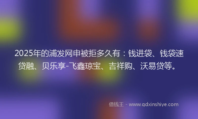 2025年的浦发网申被拒多久有：钱进袋、钱袋速贷融、贝乐享-飞鑫琼宝、吉祥购、沃易贷等。