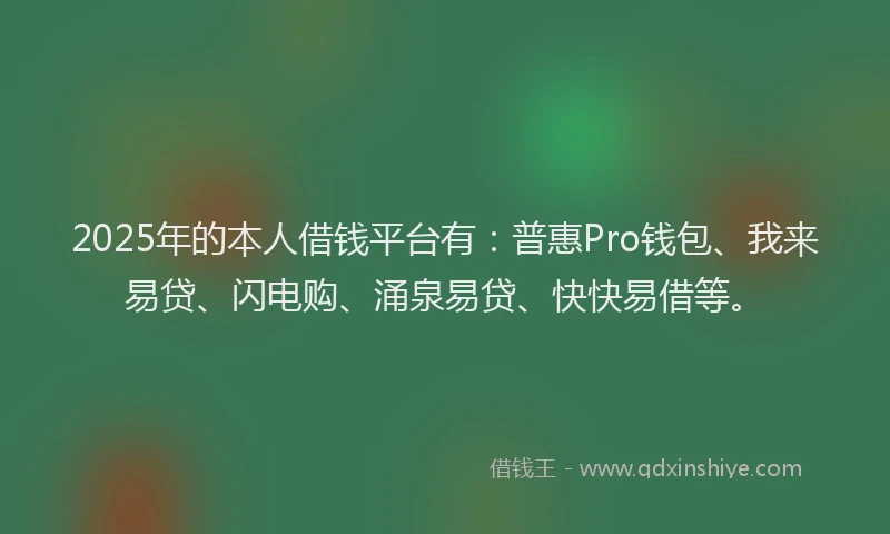2025年的本人借钱平台有：普惠Pro钱包、我来易贷、闪电购、涌泉易贷、快快易借等。