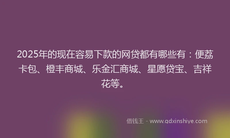 2025年的现在容易下款的网贷都有哪些有：便荔卡包、橙丰商城、乐金汇商城、星愿贷宝、吉祥花等。