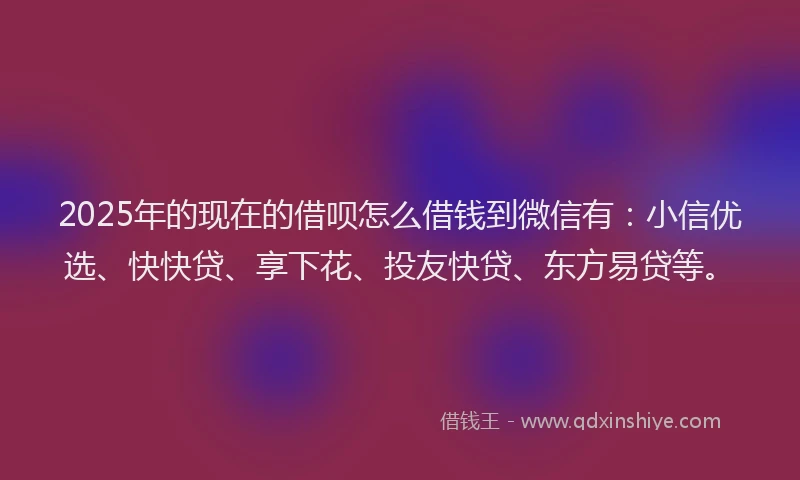 2025年的现在的借呗怎么借钱到微信有：小信优选、快快贷、享下花、投友快贷、东方易贷等。