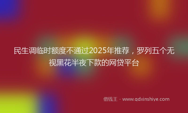 民生调临时额度不通过2025年推荐，罗列五个无视黑花半夜下款的网贷平台