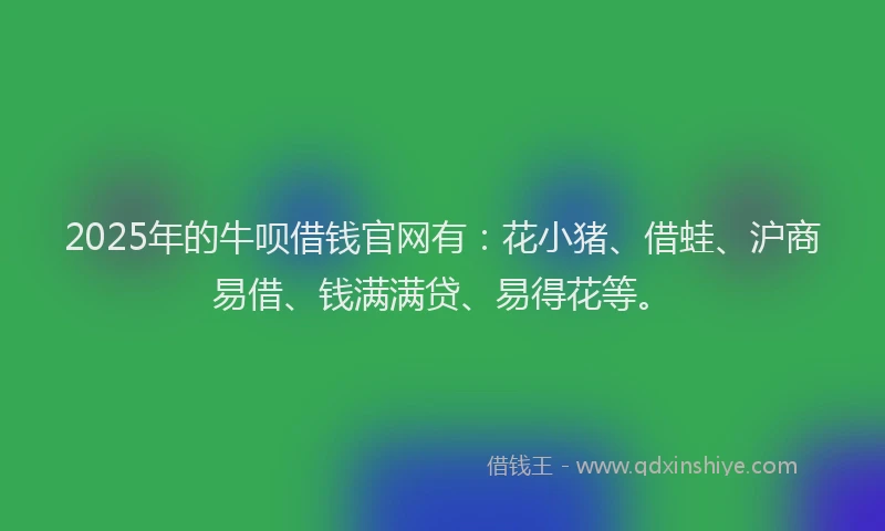 2025年的牛呗借钱官网有：花小猪、借蛙、沪商易借、钱满满贷、易得花等。