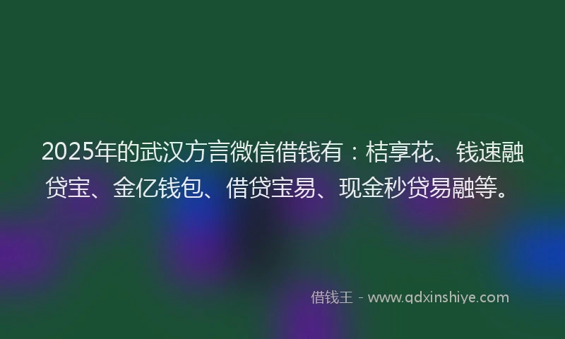 2025年的武汉方言微信借钱有：桔享花、钱速融贷宝、金亿钱包、借贷宝易、现金秒贷易融等。