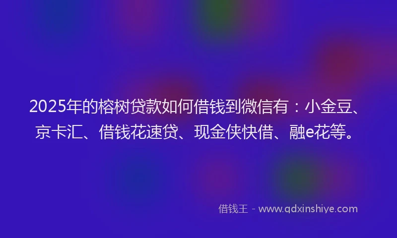 2025年的榕树贷款如何借钱到微信有：小金豆、京卡汇、借钱花速贷、现金侠快借、融e花等。