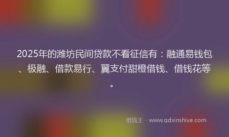 2025年的潍坊民间贷款不看征信有：融通易钱包、极融、借款易行、翼支付甜橙借钱、借钱花等。