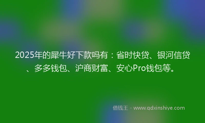 2025年的犀牛好下款吗有：省时快贷、银河信贷、多多钱包、沪商财富、安心Pro钱包等。