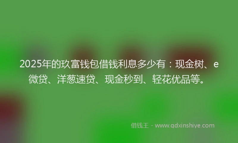 2025年的玖富钱包借钱利息多少有：现金树、e微贷、洋葱速贷、现金秒到、轻花优品等。