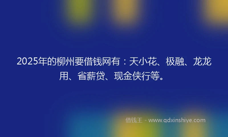 2025年的柳州要借钱网有：天小花、极融、龙龙用、省薪贷、现金侠行等。