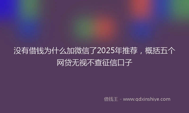 没有借钱为什么加微信了2025年推荐，概括五个网贷无视不查征信口子