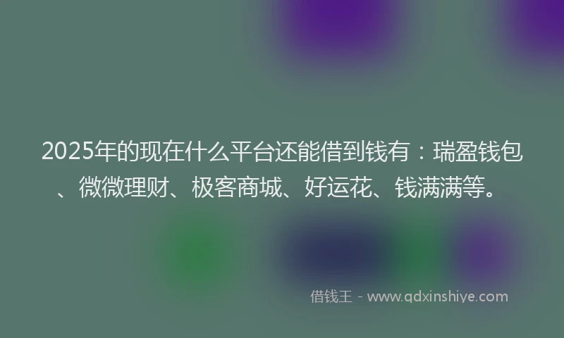 2025年的现在什么平台还能借到钱有：瑞盈钱包、微微理财、极客商城、好运花、钱满满等。