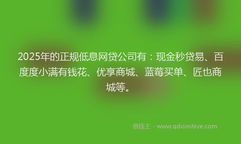 2025年的正规低息网贷公司有：现金秒贷易、百度度小满有钱花、优享商城、蓝莓买单、匠也商城等。