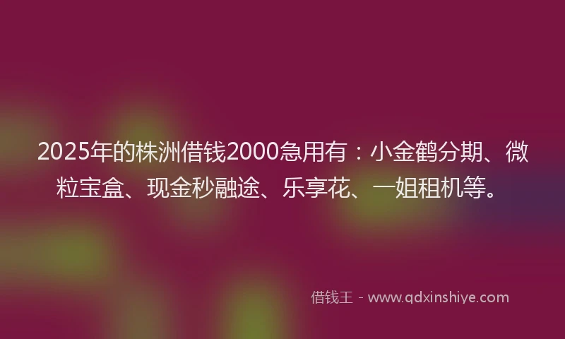 2025年的株洲借钱2000急用有：小金鹤分期、微粒宝盒、现金秒融途、乐享花、一姐租机等。