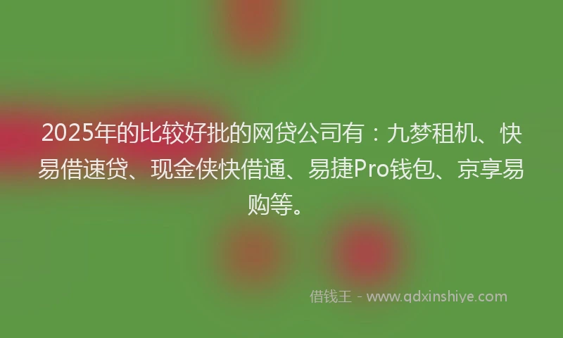 2025年的比较好批的网贷公司有：九梦租机、快易借速贷、现金侠快借通、易捷Pro钱包、京享易购等。