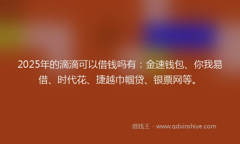 2025年的滴滴可以借钱吗有：金速钱包、你我易借、时代花、捷越巾帼贷、银票网等。